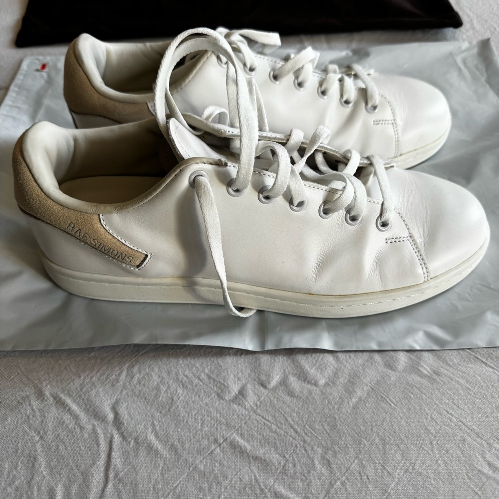 Raf Simons White Leather Lace-Up Sneakers